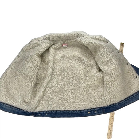 Vintage Levi’s Sherpa Lined Denim Trucker Jacket Orange Tab Size 44 USA Made - Picture 16 of 16